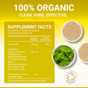 True Veda Organic Holy Basil Vitamin B6 60 Capsules