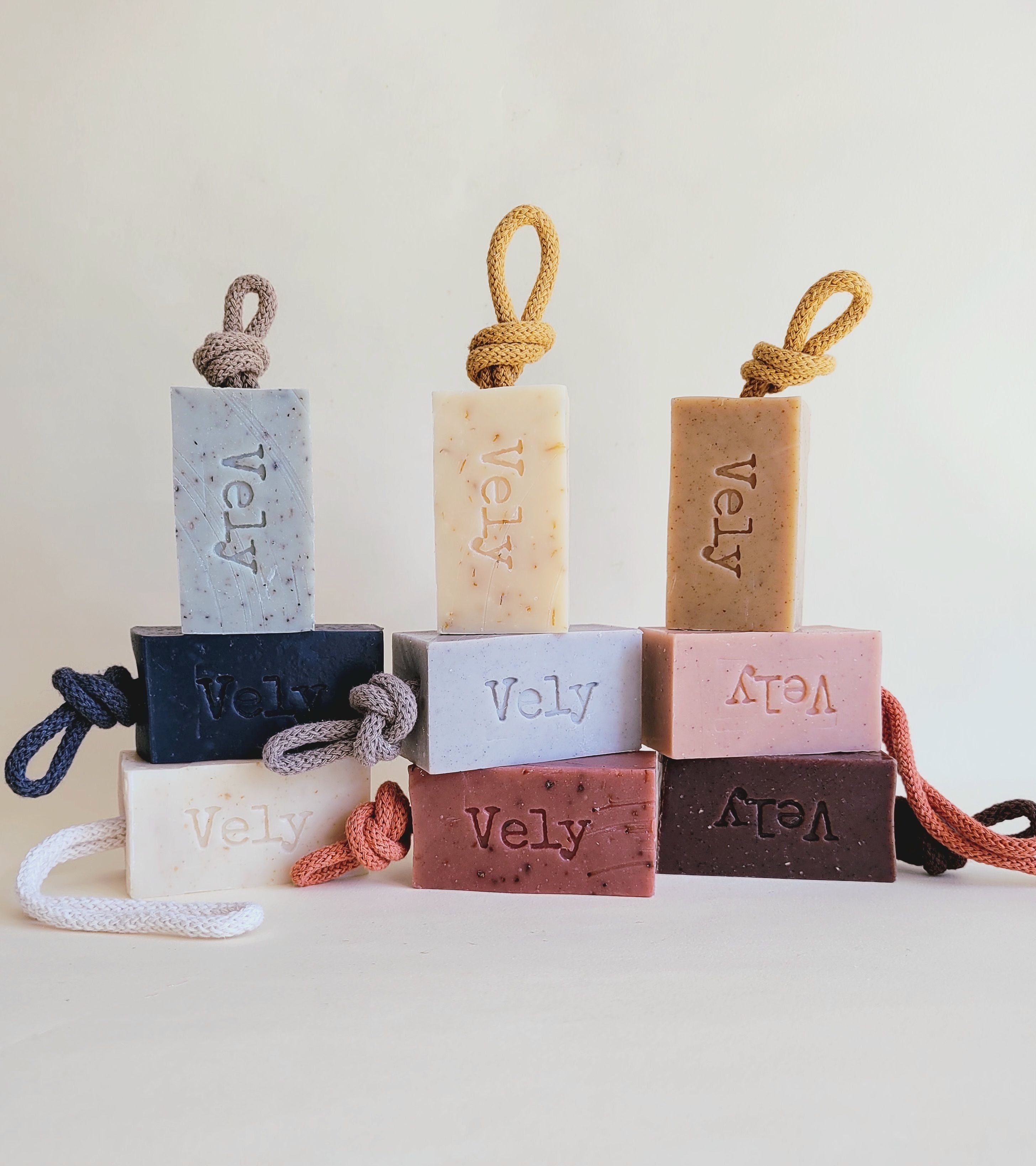 Natural Vegan Soap On A Rope With Oatmeal and White Clay "Classic Twist"