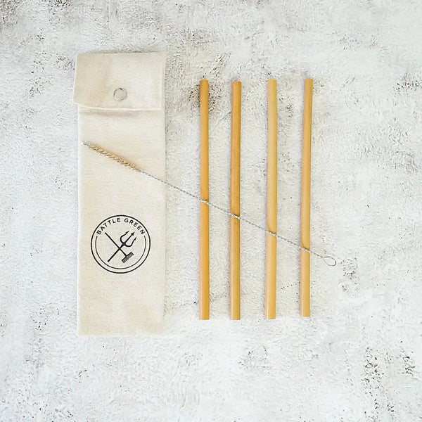 Reusable Bamboo Straw Set with Cotton Pouch