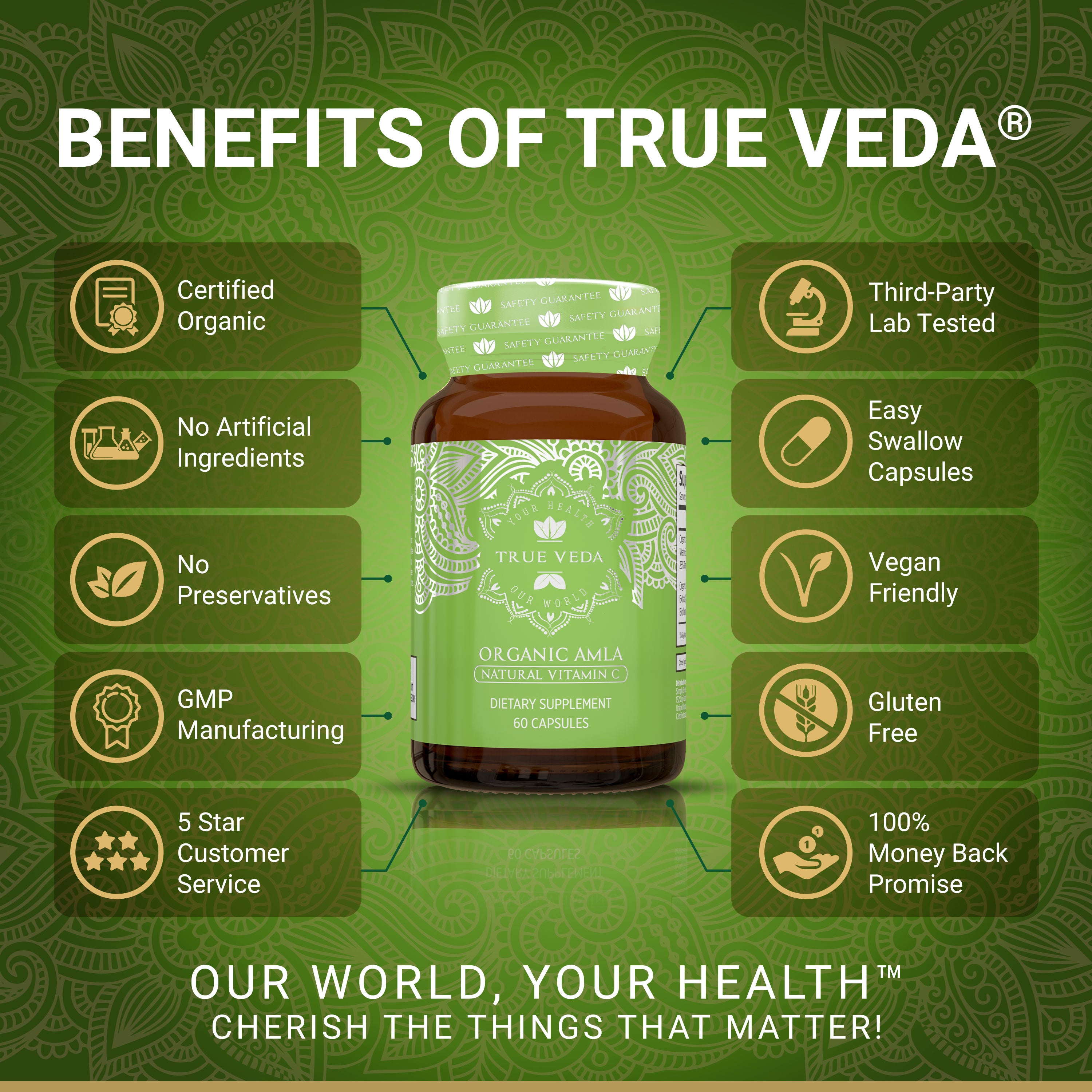True Veda Organic Amla 180 Capsules (3 Bottles)