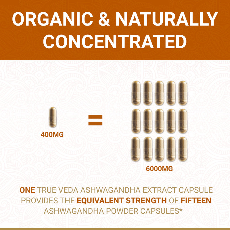 True Veda Organic Ashwagandha 360 Capsules (6 Bottles)