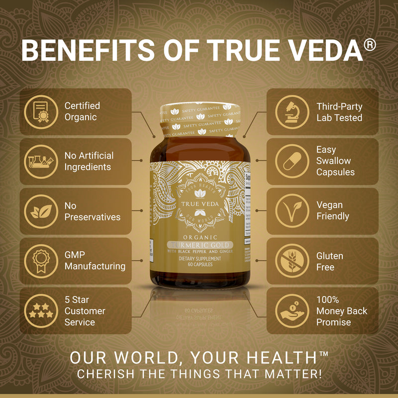 True Veda Organic Turmeric Gold 360 Capsules (6 Bottles)