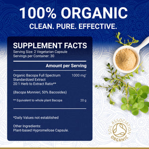 True Veda Organic Bacopa Monnieri 360 Capsules (6 Bottles)