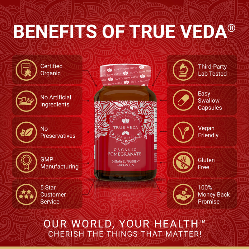 True Veda Organic Pomegranate Extract 180 Capsules (3 Bottles)