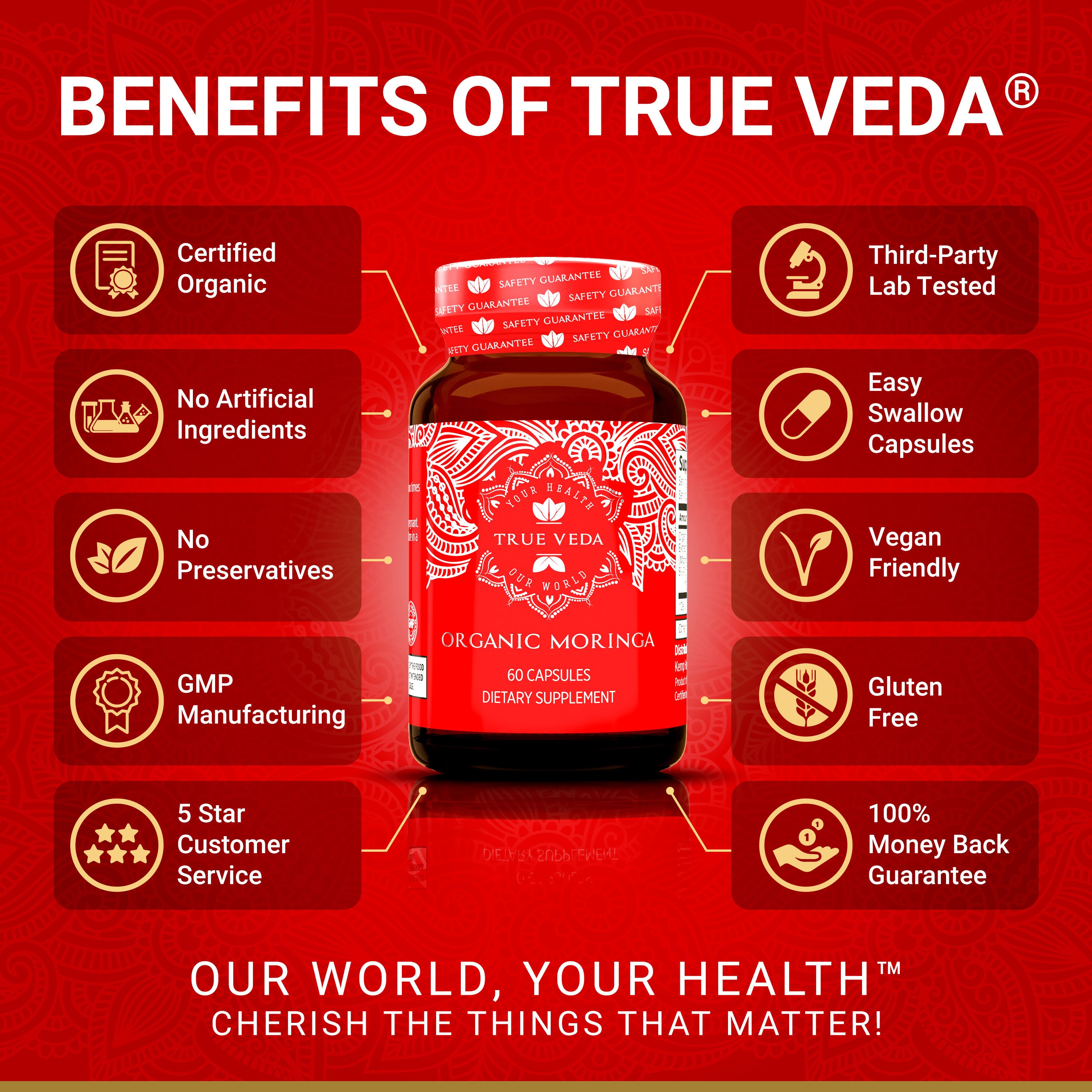 True Veda Organic Moringa 360 Capsules (6 Bottles)