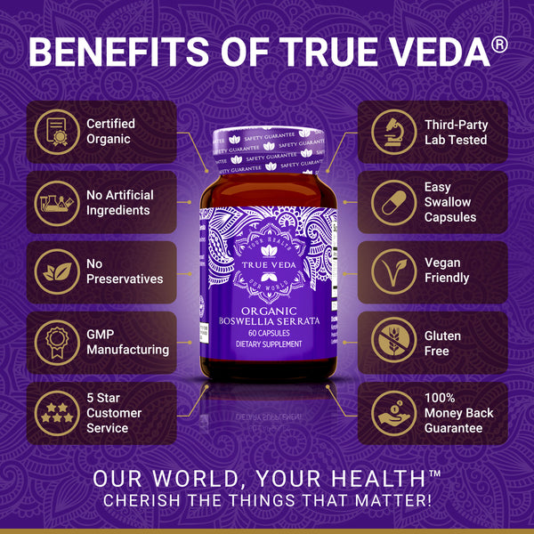 True Veda Organic Boswellia Serrata 180 Capsules (3 Bottles)